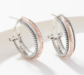 Or Paz Rose-Clad Sterling Silver Beaded Textured Hoop Earrings
